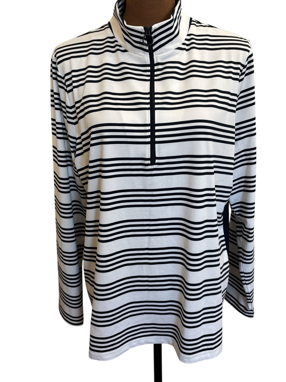 Chico’s Black‎ White Striped Quarter Zip Pull Over Jacket Size 3 (16)